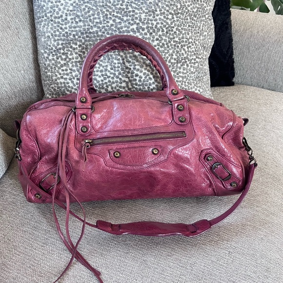Balenciaga Handbags - Balenciaga Vintage Motorcycle Twiggy City Burgundy Bag